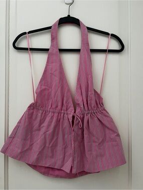 Zara Pink Striped Halter Tie-Front Camisole Top